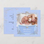 Faire-part Baptême Bébé Garçon Bleu À Pois 2 (Devant / Derrière)