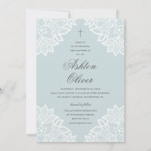 Faire-part Baptême & Christening Religieux en Dentelle Bleue