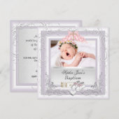 Faire-part Baptême de bébé fille Blanc Rose (Devant / Derrière)