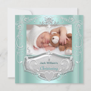 Faire-part Baptême de bébé garçon Baptême Mint Croix Argent