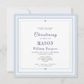 Faire-part Baptême de Christening Simple Script Bleu Moderne (Devant)