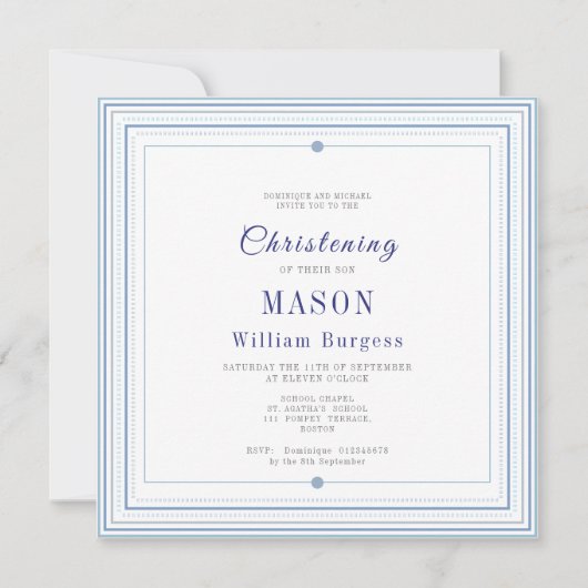 Faire-part Baptême de Christening Simple Script Bleu Moderne (Devant)