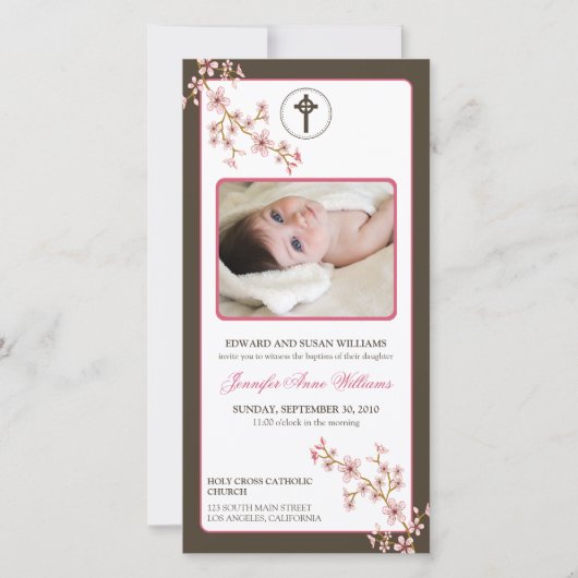 Faire-part Baptême de fleurs de cerisiers (rose) (Devant)