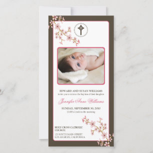 Faire-part Baptême de fleurs de cerisiers (rose)