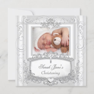 Faire-part Baptême Fille ou Garçon Christening Baptême Argent