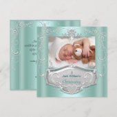 Faire-part Baptême Garçon Bébé Baptême Croix Argent Mint (Devant / Derrière)