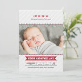 Faire-part Baseball moderne Red Grey Baby Boy Photo Birth (Debout devant)