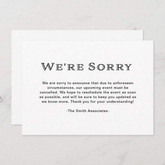 Faire-part Basique Elegant Noir et Blanc Annulation (Devant / Derrière)