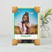 Faire-part Basket-ball vert et or (Debout devant)