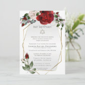 Faire-part Bat mitzvah | Élégants Roses rouge et bleu écarlat (Debout devant)