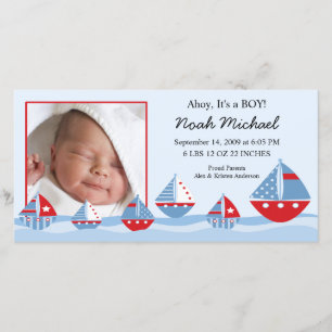 Faire-part Bateaux à voile Bébé Garçon Anniversaire