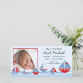 Faire-part Bateaux à voile Bébé Garçon Anniversaire (Debout devant)