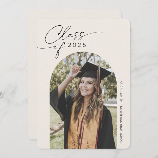 Faire-part Bbeige simple, esthétique archi photos graduation (Devant / Derrière)