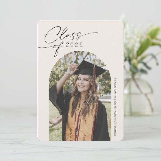 Faire-part Bbeige simple, esthétique archi photos graduation (Debout devant)