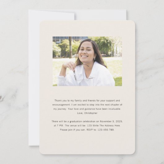 Faire-part Bbeige simple, esthétique archi photos graduation (Dos)