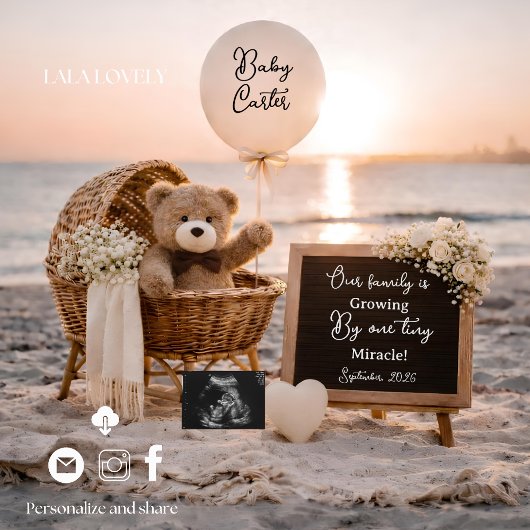 Faire-part beach baby reveal pregnancy announcement card