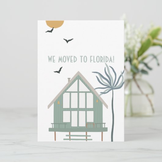 Faire-part Beach House et Palm Tree Nous avons déménagé en Fl (Debout devant)