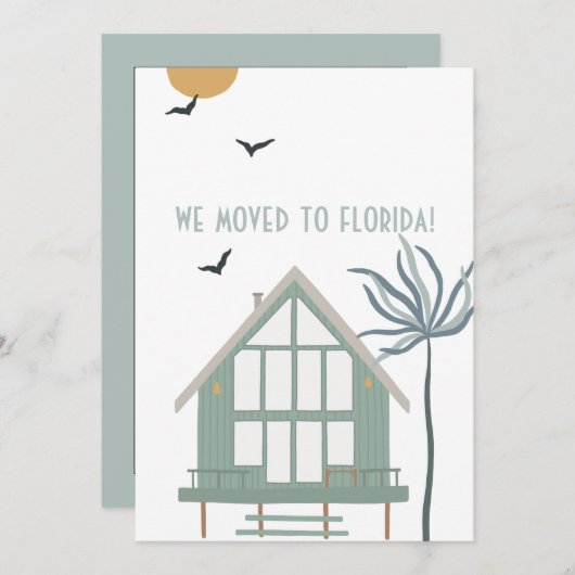 Faire-part Beach House et Palm Tree Nous avons déménagé en Fl (Devant / Derrière)