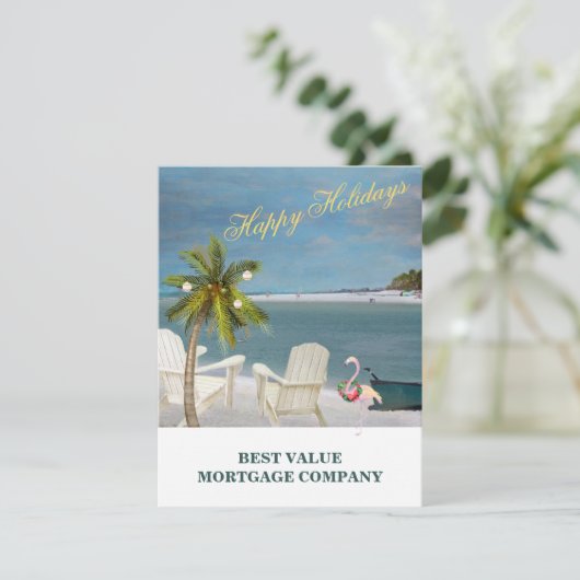 Faire-part Beach Palm Flamant rose Business Budget Holidays C (Debout devant)