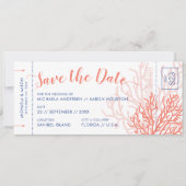 Faire-part Beach Wedding Boarding Pass Enregistrer Date Coral (Devant)
