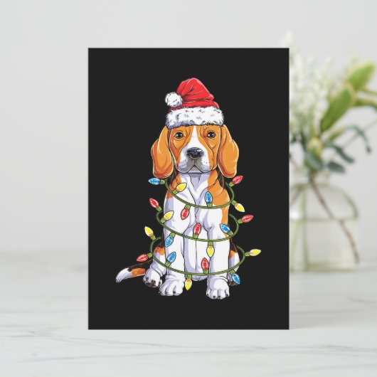 Faire-part Beagle Père Noël Noël Arbre Lumières Noël Cadeaux  (Debout devant)