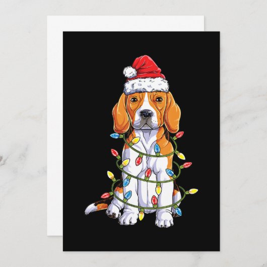 Faire-part Beagle Père Noël Noël Arbre Lumières Noël Cadeaux  (Devant / Derrière)
