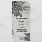 Faire-part Beau Mariage Fleurs Noir/Gris (Devant / Derrière)
