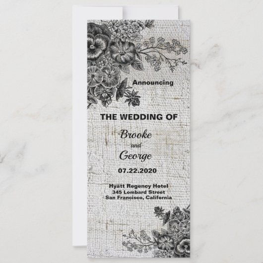 Faire-part Beau Mariage Fleurs Noir/Gris (Devant)