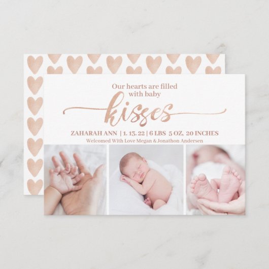 Faire-part Bébé Baisers Valentine 3 Photo Naissance Bébé (Devant / Derrière)