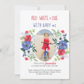 Faire-part Bébé blanc rouge et dû Numéro 2 Grossesse florale (Devant)