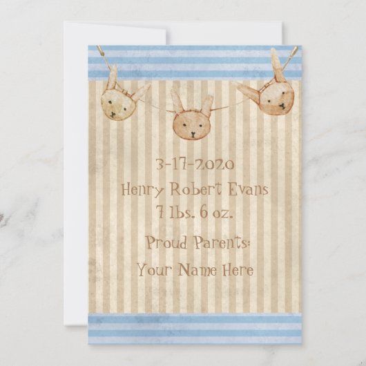 Faire-part Bébé Bleu Cute Bébé Garçon Naissance (Dos)