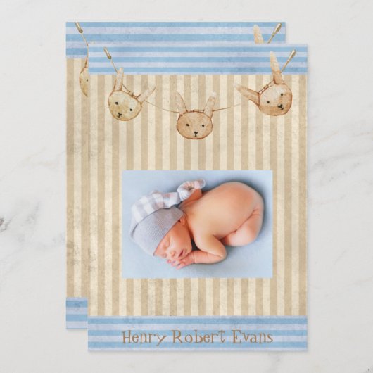 Faire-part Bébé Bleu Cute Bébé Garçon Naissance (Devant / Derrière)