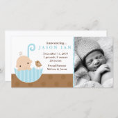 Faire-part Bébé bleu dans un parapluie annonce de naissance (Devant / Derrière)