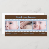 Faire-part bébé bleu et Brown (Devant / Derrière)