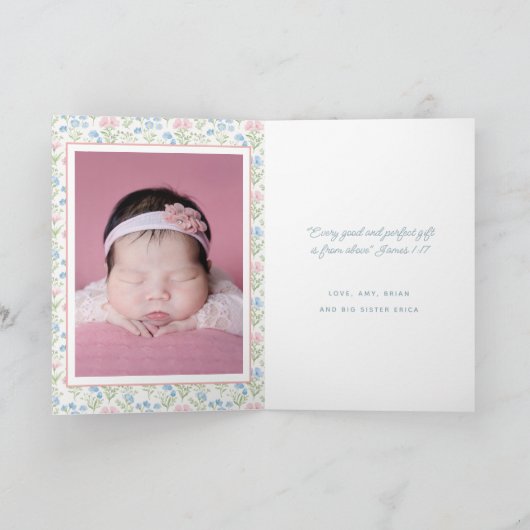 Faire-part Bébé Bleu et rose Grandmillennial Ribbon Crest (Intérieur)