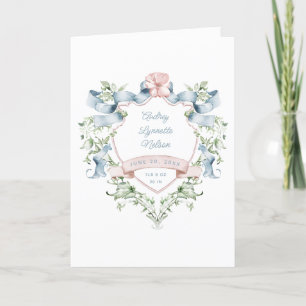 Faire-part Bébé Bleu et rose Grandmillennial Ribbon Crest
