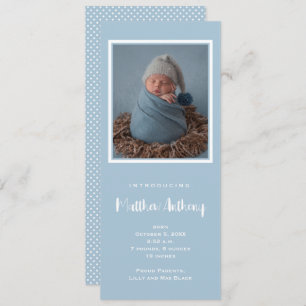 Faire-part Bébé bleu photo naissance