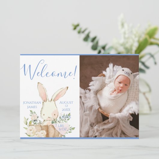 Faire-part Bébé bleu - Script photo naissance (Debout devant)