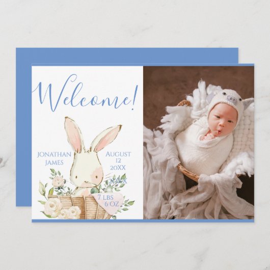 Faire-part Bébé bleu - Script photo naissance (Devant / Derrière)