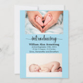 Faire-part Bébé bleu taille et poids photo naissance (Devant)