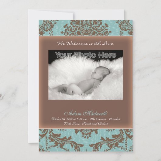 Faire-part bébé bleu vintage classique (Devant)