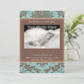 Faire-part bébé bleu vintage classique (Debout devant)