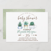 Faire-part Bébé Cactus Succulente Aquarelle (Devant / Derrière)