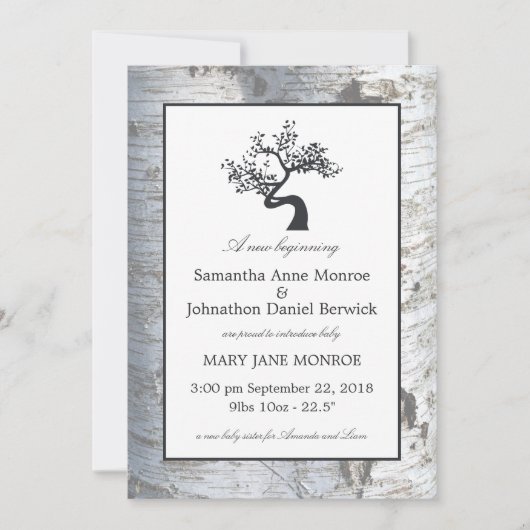 Faire-part bébé de bouleau argenté rustique (Devant)