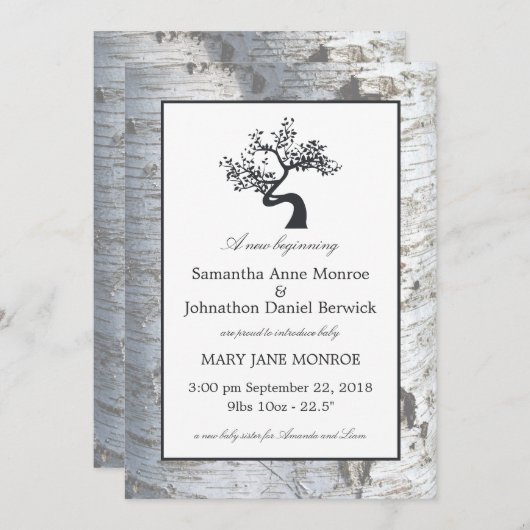 Faire-part bébé de bouleau argenté rustique (Devant / Derrière)