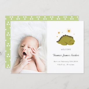 Faire-part Bébé Dinosaure Vert mignon Photo Naissance