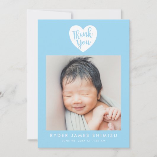 Faire-part Bébé du Coeur bleu Merci naissance (Devant)