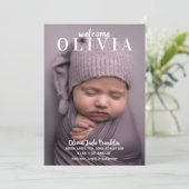 Faire-part Bébé élégant à une seule photo (Debout devant)