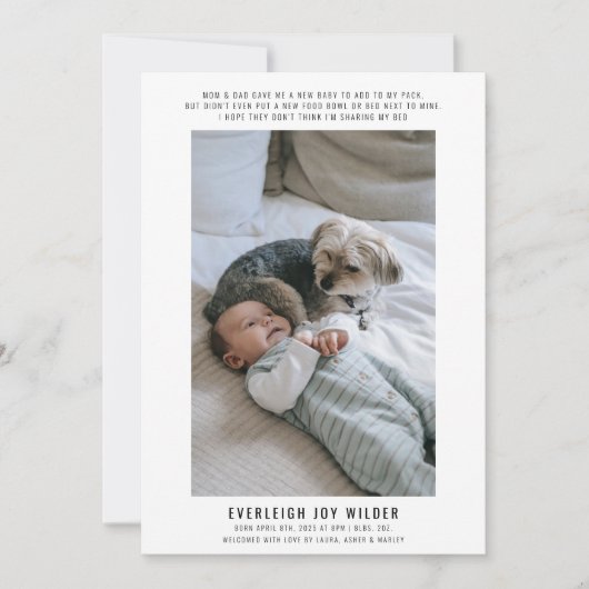 Faire-part Bébé et chien amusant photo naissance (Devant)