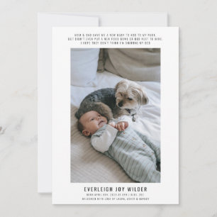 Faire-part Bébé et chien amusant photo naissance